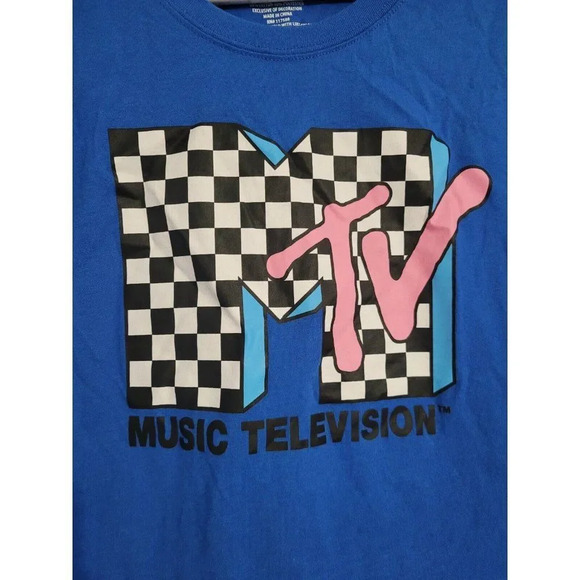 WOMEN'S MTV BLUE CHECKERED LONG SLEEVE CROP TOP SIZE MEDIUM - PERFECT CONDITION - Picture 2 of 7
